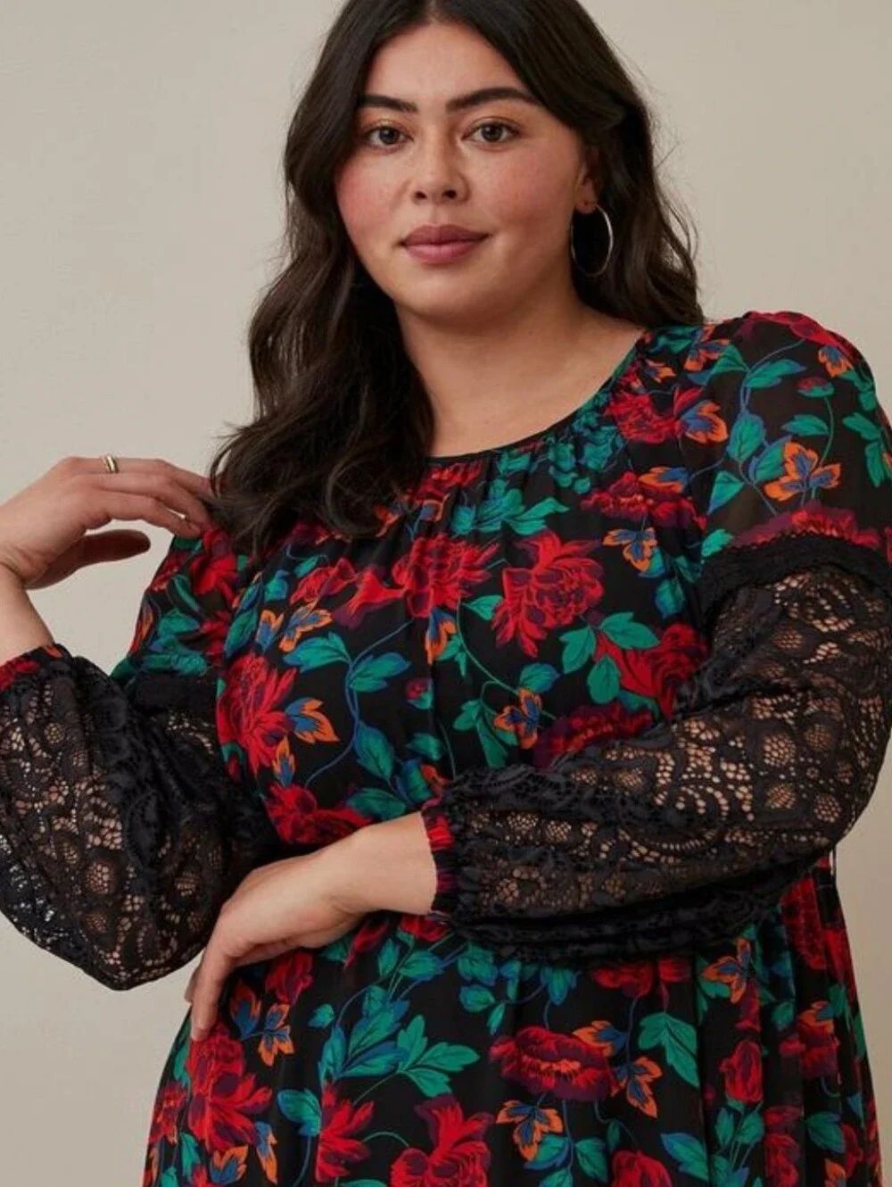 Torrid Floral Lace-Sleeve Maxi Dress - New - Picture 3 of 6